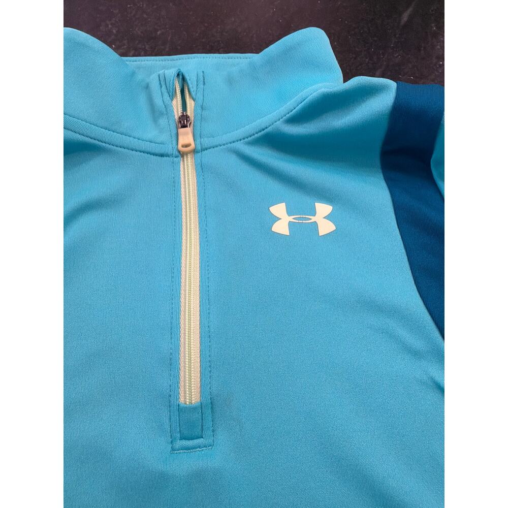 Under Armour girls turquoise heatgear long sleeve layer 1/4 zip  YM - Picture 2 of 6